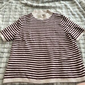 Loft Burgundy and Cream Stripped Mock Neck Sweater Shirt